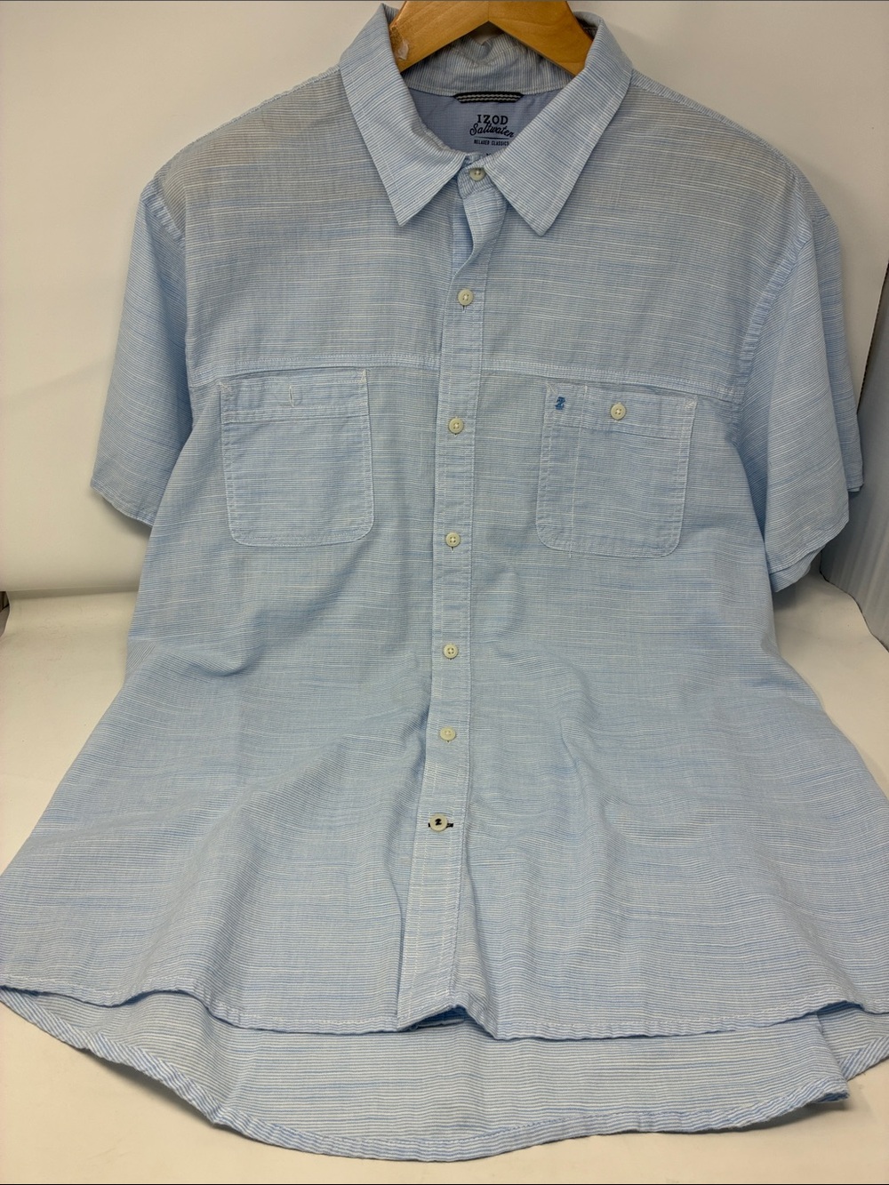 Izod Light Blue Short Sleeve Button-Down Shirt Saltwater Relaxed Classics XL